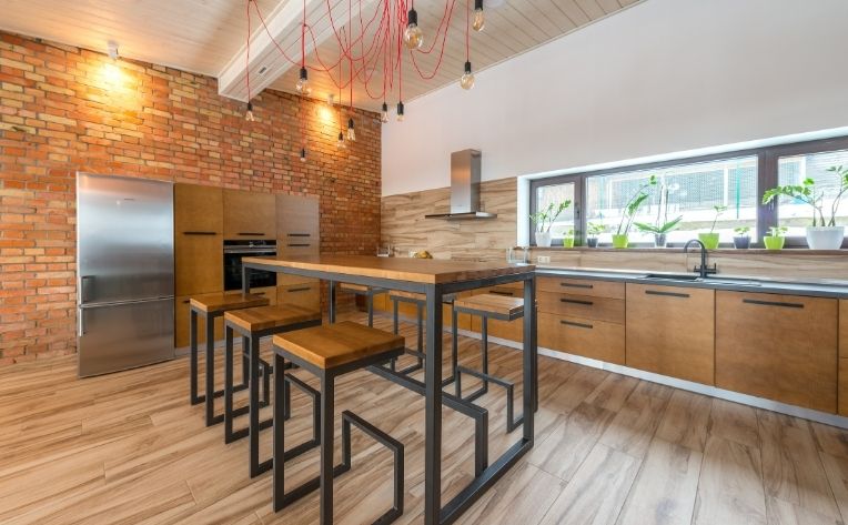 minimalist wide hardwood dining room kitchen